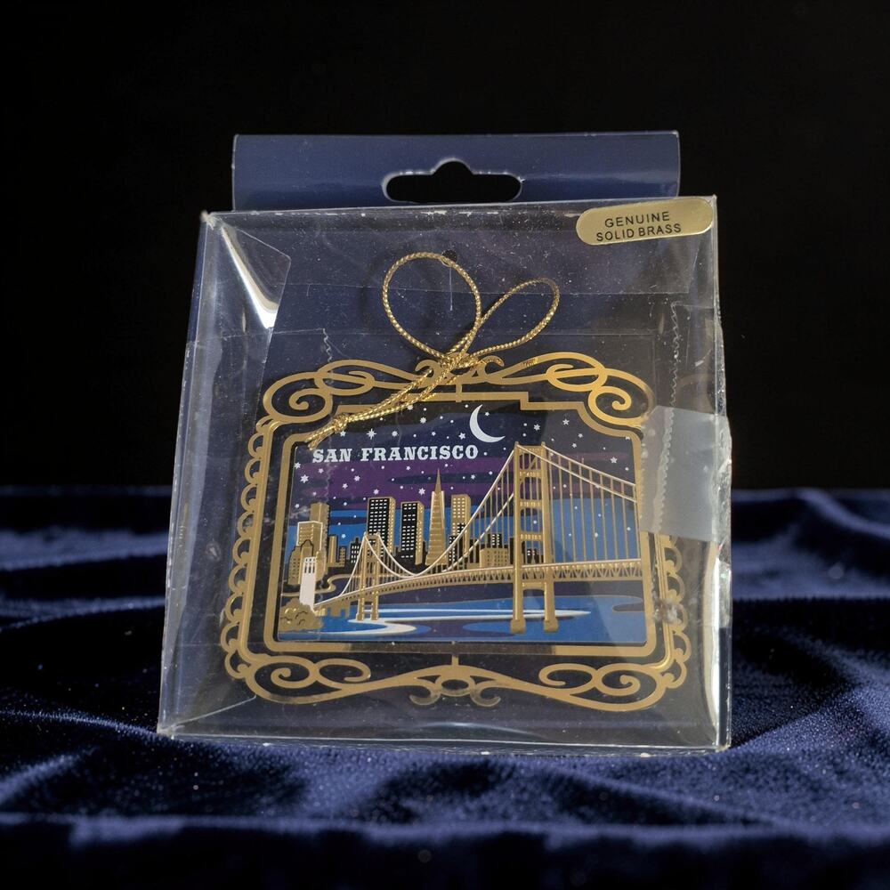SAN FRANCISCO CA 24K Brass Christmas ORNAMENT SKYLINE GOLDEN GATE BRIDGE